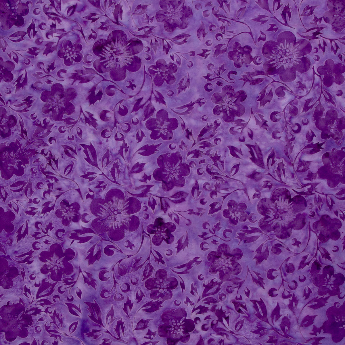 Springtime Bouquet Batiks - Flowers and Leaves Purple Wisteria Yardage