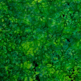 Springtime Bouquet Batiks - Flowers and Leaves Green Frog Yardage