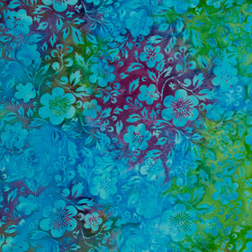 Springtime Bouquet Batiks - Flowers and Leaves Multi Purple Green Flourite Yardage