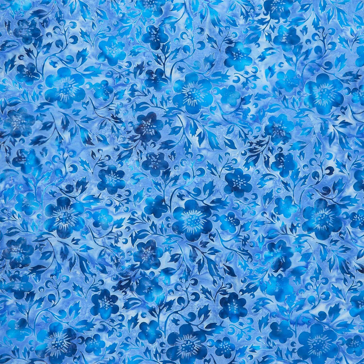 Countryside Charm Batiks - Flowers and Leaves Blue Shark Yardage