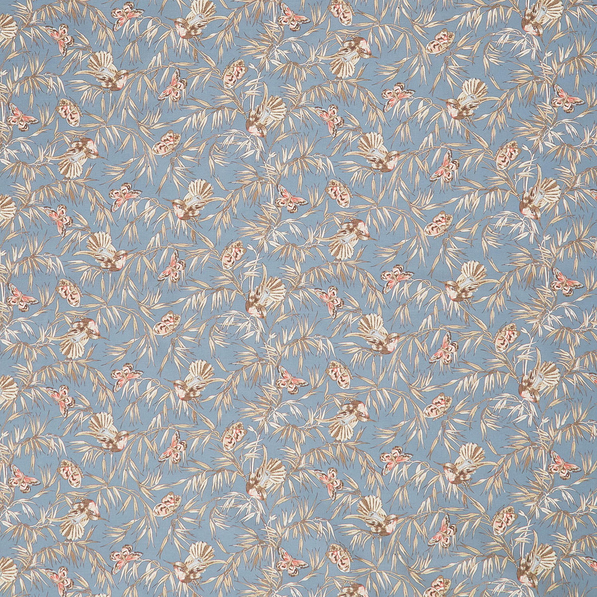 Meadow Blush - Birds and Butterflies Blue Yardage