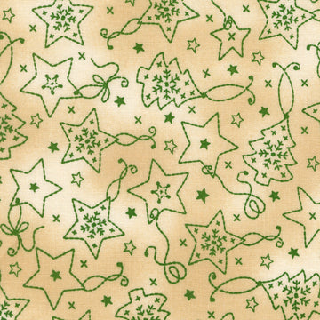Christmastime - Ornaments Cream Green Yardage