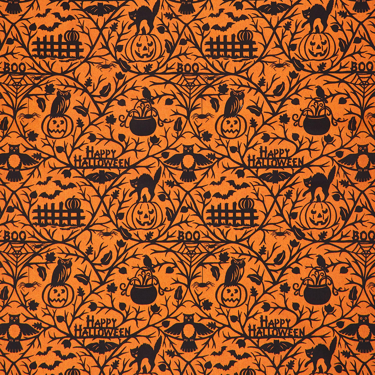 Pumpkin Grove - Halloween Motifs Orange Black Yardage