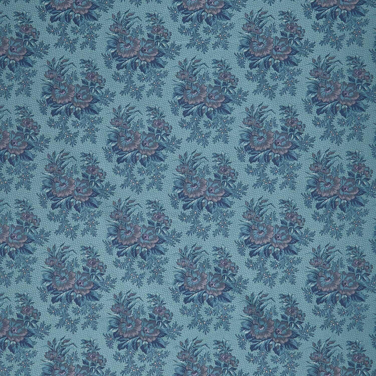 Midnight Bloom - Large Floral Clusters Teal Blue Yardage