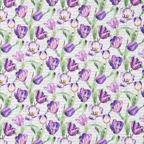 Tulip Garden - Script Tulips White Multi Yardage