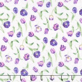 Tulip Garden - Mini Tulips White Multi Yardage