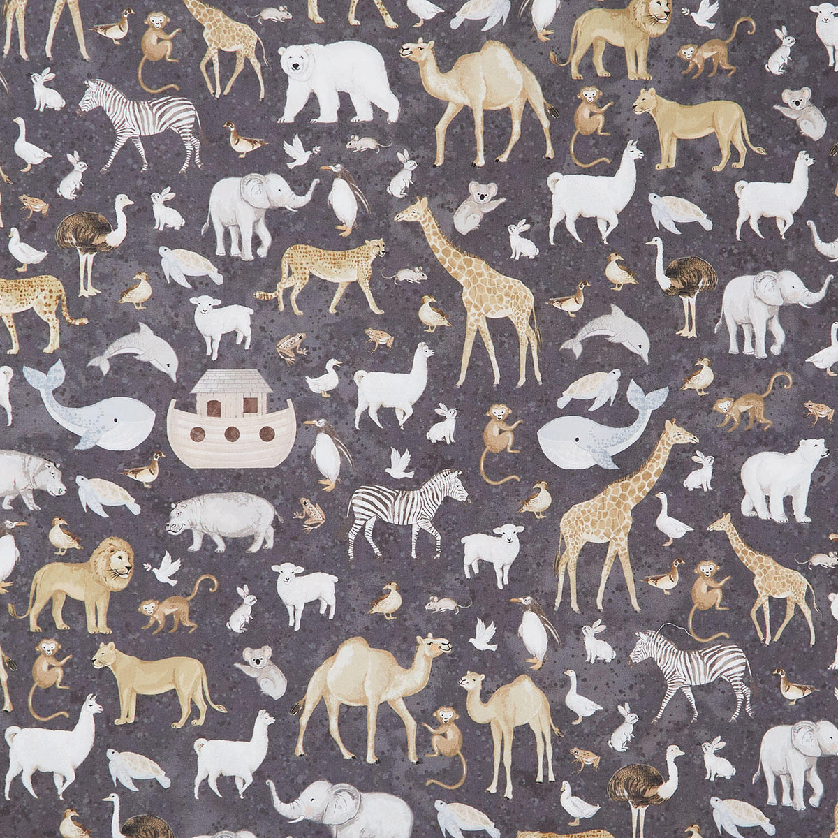 Two by Two - Medium Animals Charcoal Multi Yardage