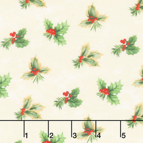 Deck the Halls - Holly Toss Beige Multi Yardage