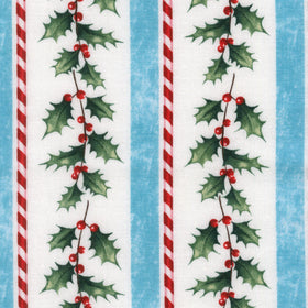Holly Jolly - Holly Stripe White Multi Yardage