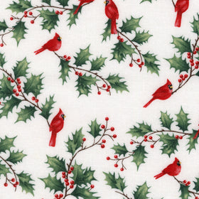 Holly Jolly - Cardinal & Holly White Multi Yardage