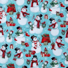 Holly Jolly - Snowmen Turquoise Multi Yardage