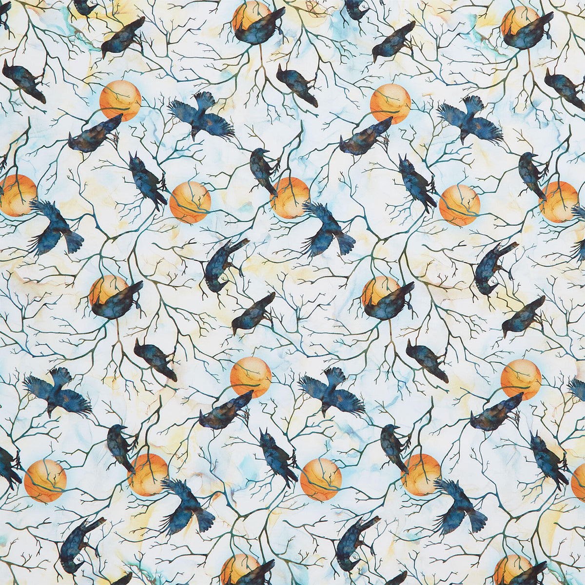 Raven's Call - Raven Moon White Multi Digitally Printed Yardage