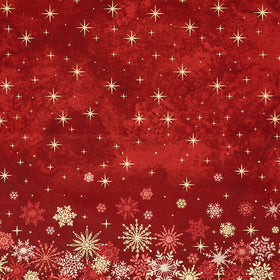Shimmer - O' Christmas Tree - Snowflake Ombre Red Multi Metallic Yardage