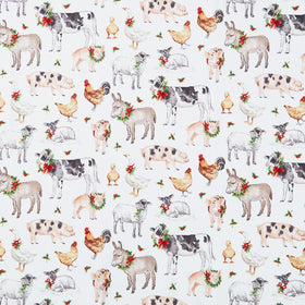 Barnyard Christmas - Animals White Multi Yardage