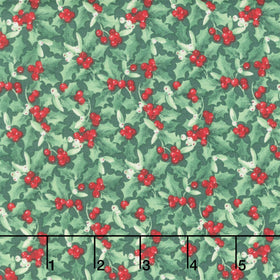 Barnyard Christmas - Holly Dark Green Yardage