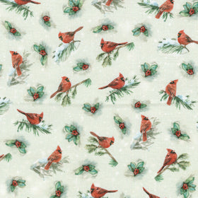 Woodland Whispers - Cardinal Allover Avocado Yardage
