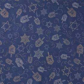 Hanukkah Lights - Tossed Dreidels and Stars of David Navy Yardage