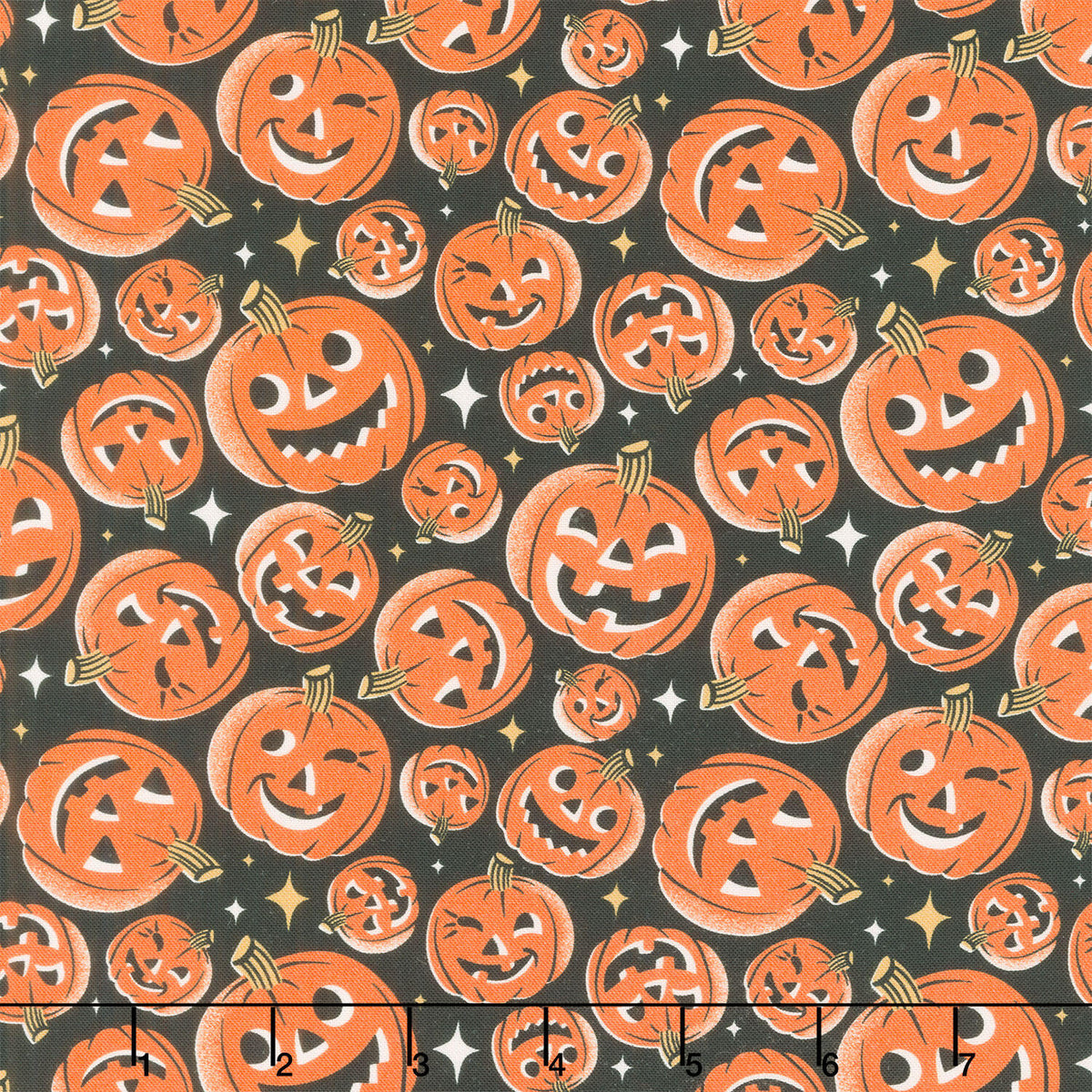 Midnight Masquerade - Tossed Pumpkins Black Orange Yardage
