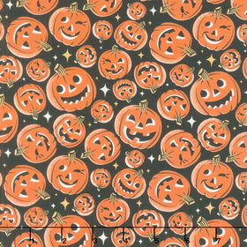 Midnight Masquerade - Tossed Pumpkins Black Orange Yardage