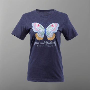 Missouri Star Sew-cial Butterfly T-shirt - Heather Midnight Navy - 4XL