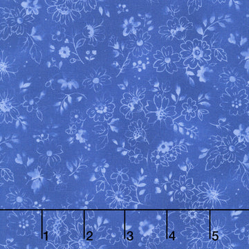 Fabric Market Favorites - Blueberry Line Drawn Flowers 2 Yard Cut