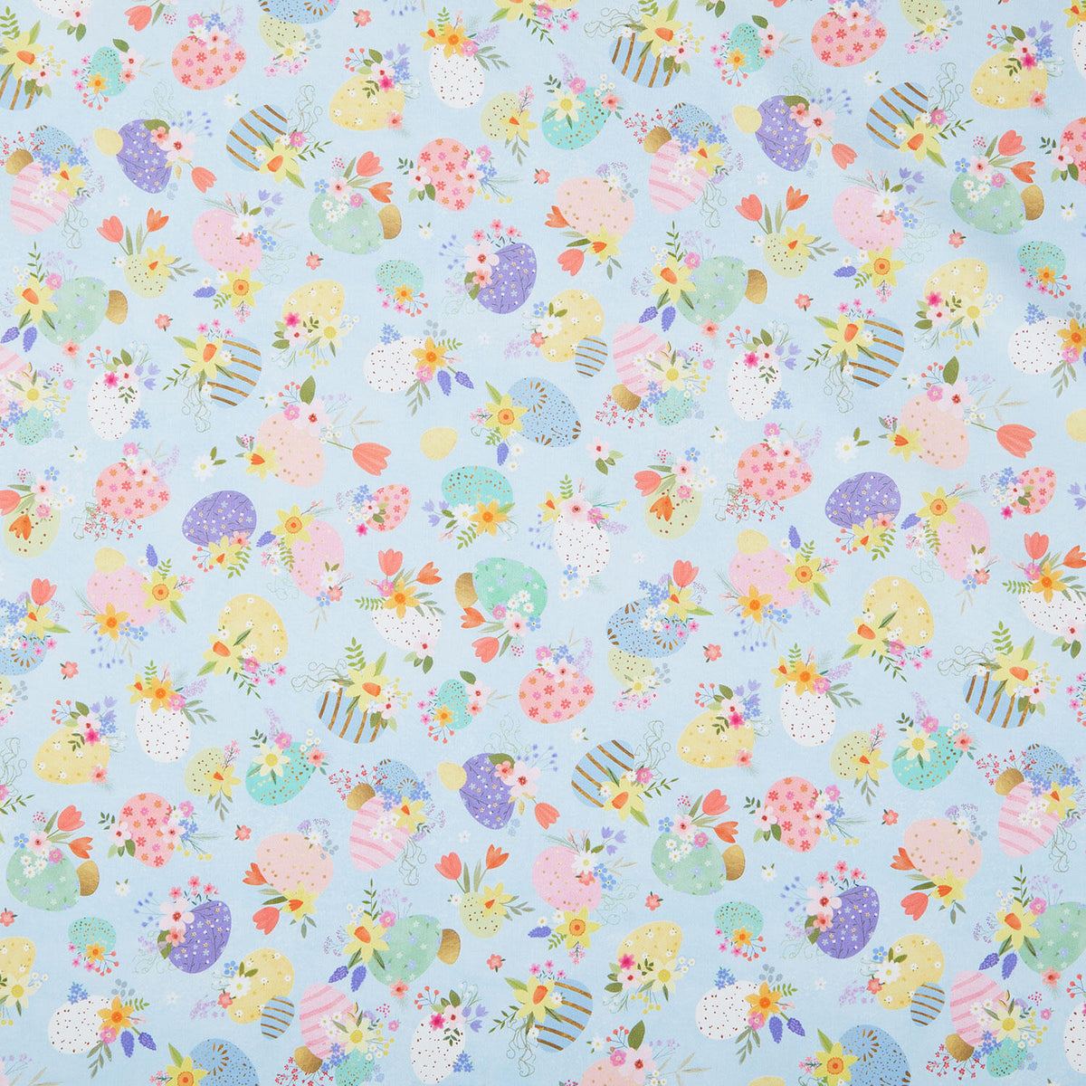 Happy Easter - Tossed Easter Eggs, Flowers Powder Yardage
