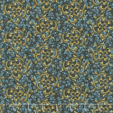 Love Mom - Swirls, Vines Black Yardage