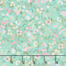 Fabric Market - Packed Mixed Florals Aqua Yardage