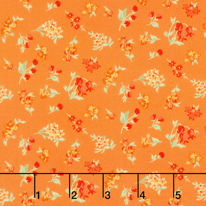 Fabric Market - Tossed Flower Sprigs Orange Yardage