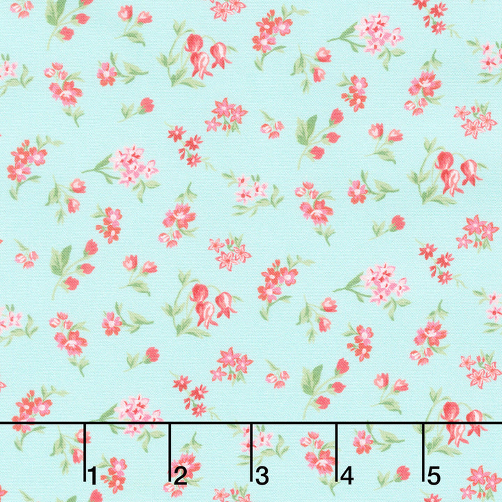 Fabric Market - Tossed Flower Sprigs Sea Glass Yardage