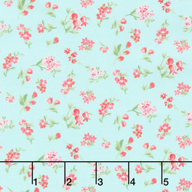 Fabric Market - Tossed Flower Sprigs Sea Glass Yardage