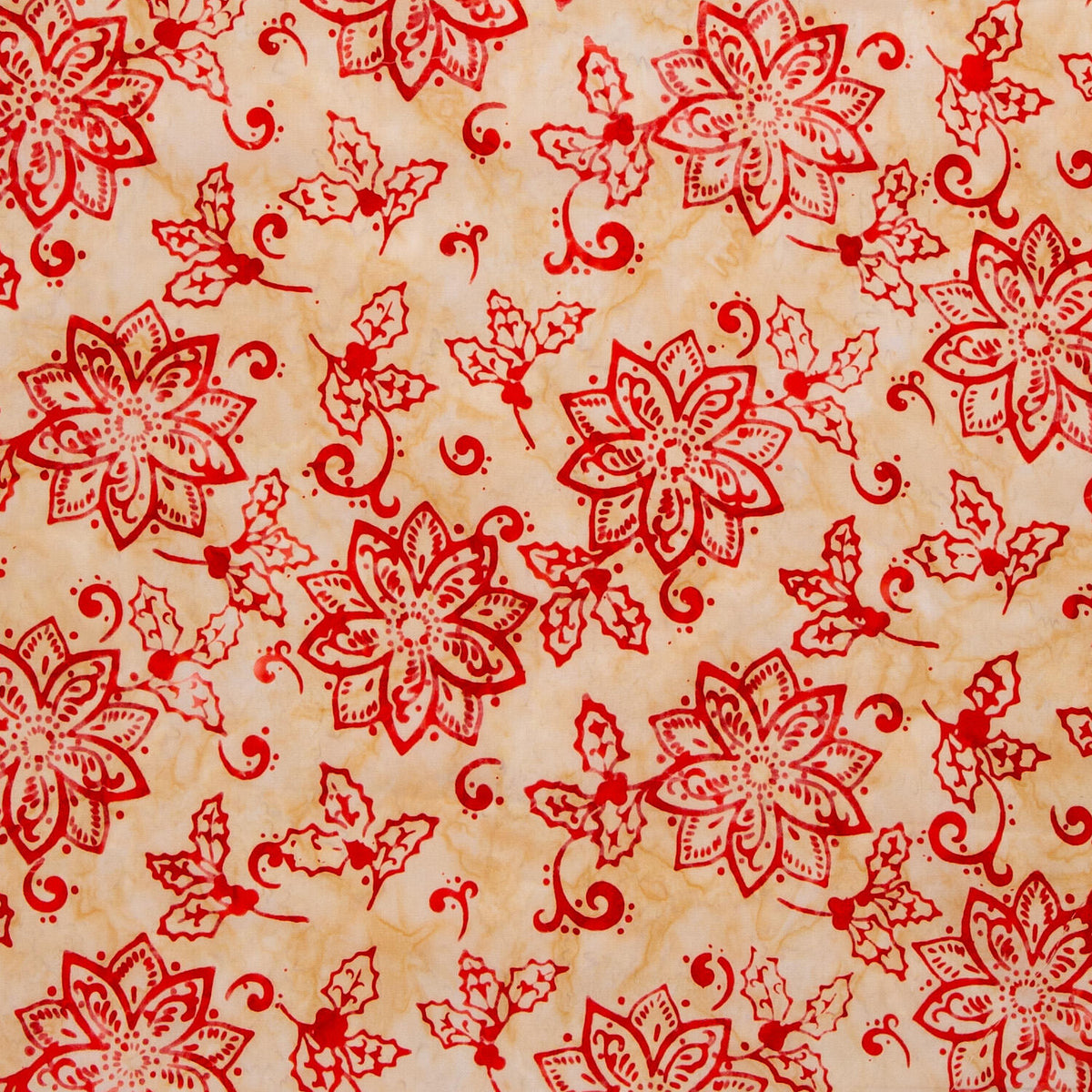 Christmas Cheer - Poinsettias Swirls Pearl Yardage