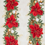 Holiday Flourish - Forest Glen Border Stripe Poinsettias Cream Metallic Yardage
