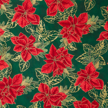 Holiday Flourish - Forest Glen Poinsettias Leaf Outlines Evergreen Metallic Yardage