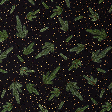 Holiday Flourish - Forest Glen Pine Sprigs Black Metallic Yardage