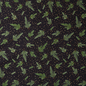 Holiday Flourish - Forest Glen Pine Sprigs Black Metallic Yardage