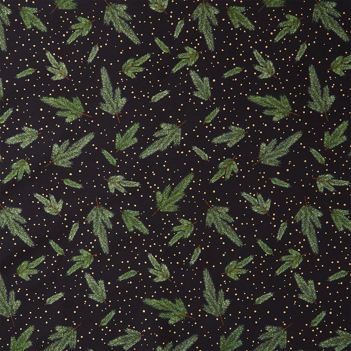 Holiday Flourish - Forest Glen Pine Sprigs Black Metallic Yardage