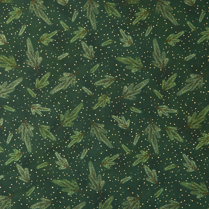 Holiday Flourish - Forest Glen Pine Sprigs Evergreen Metalic Yardage
