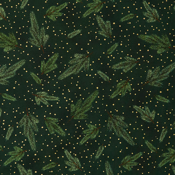Holiday Flourish - Forest Glen Pine Sprigs Evergreen Metalic Yardage