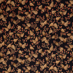Holiday Flourish - Forest Glen Tossed Pinecones Berry Sprigs Black Metallic Yardage