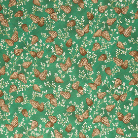 Holiday Flourish - Forest Glen Tossed Pinecones Berry Sprigs Grass Metallic Yardage