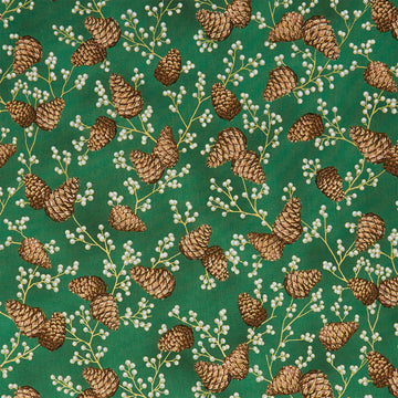Holiday Flourish - Forest Glen Tossed Pinecones Berry Sprigs Grass Metallic Yardage