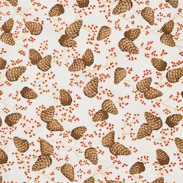 Holiday Flourish - Forest Glen Tossed Pinecones Berry Sprigs Cream Metallic Yardage