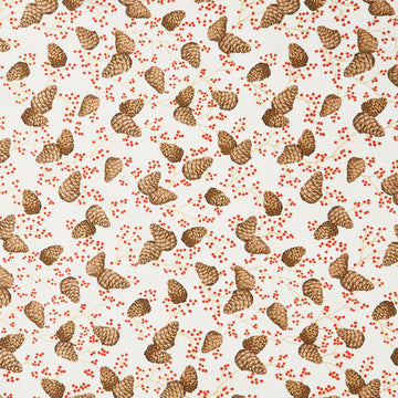Holiday Flourish - Forest Glen Tossed Pinecones Berry Sprigs Cream Metallic Yardage