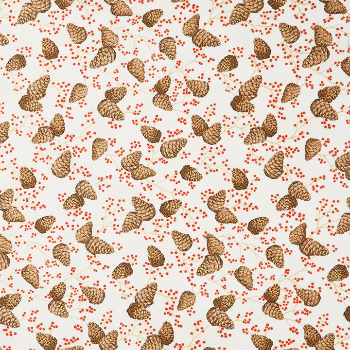 Holiday Flourish - Forest Glen Tossed Pinecones Berry Sprigs Cream Metallic Yardage