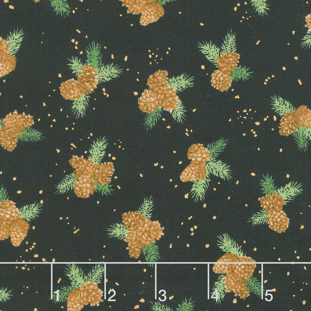 Holiday Flourish - Forest Glen Pinecones Pine Sprig Laurels Black Metallic Yardage