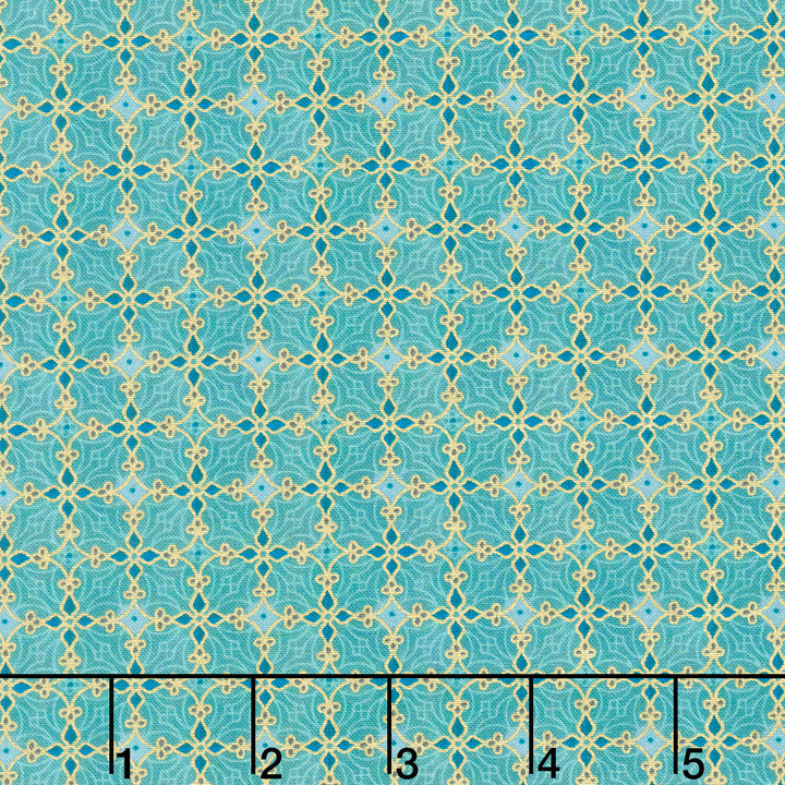 Star of Wonder - Geometric Pattern Turquoise Metallic Yardage