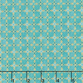Star of Wonder - Geometric Pattern Turquoise Metallic Yardage