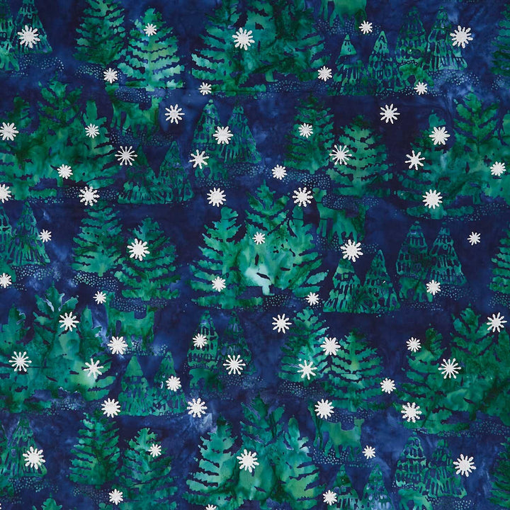 Artisan Batiks - Evergreen Ice Trees Deer Evening Yardage