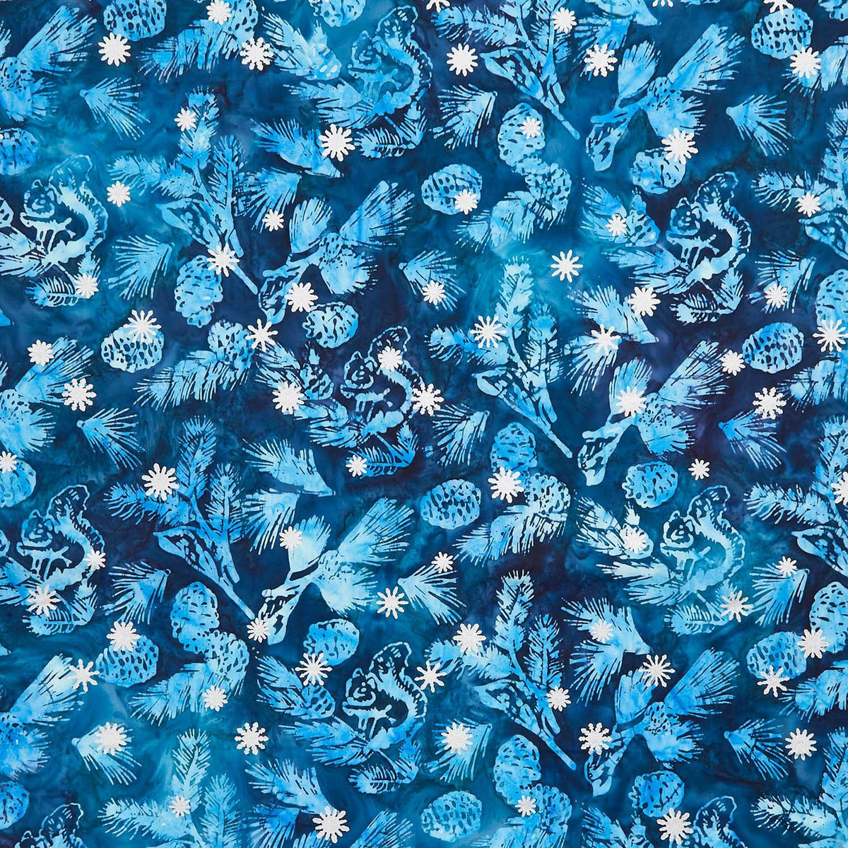 Artisan Batiks - Evergreen Ice Pine Branches Squirrels Water Yardage